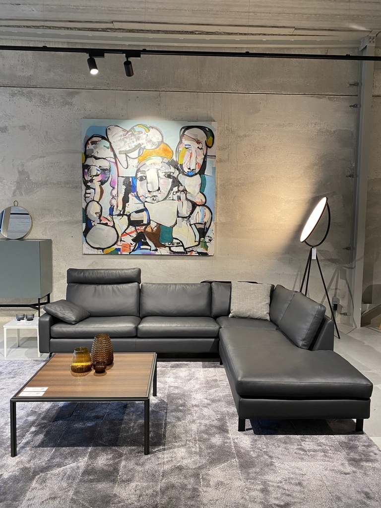Conseta hoeksalon zwart leder Cor