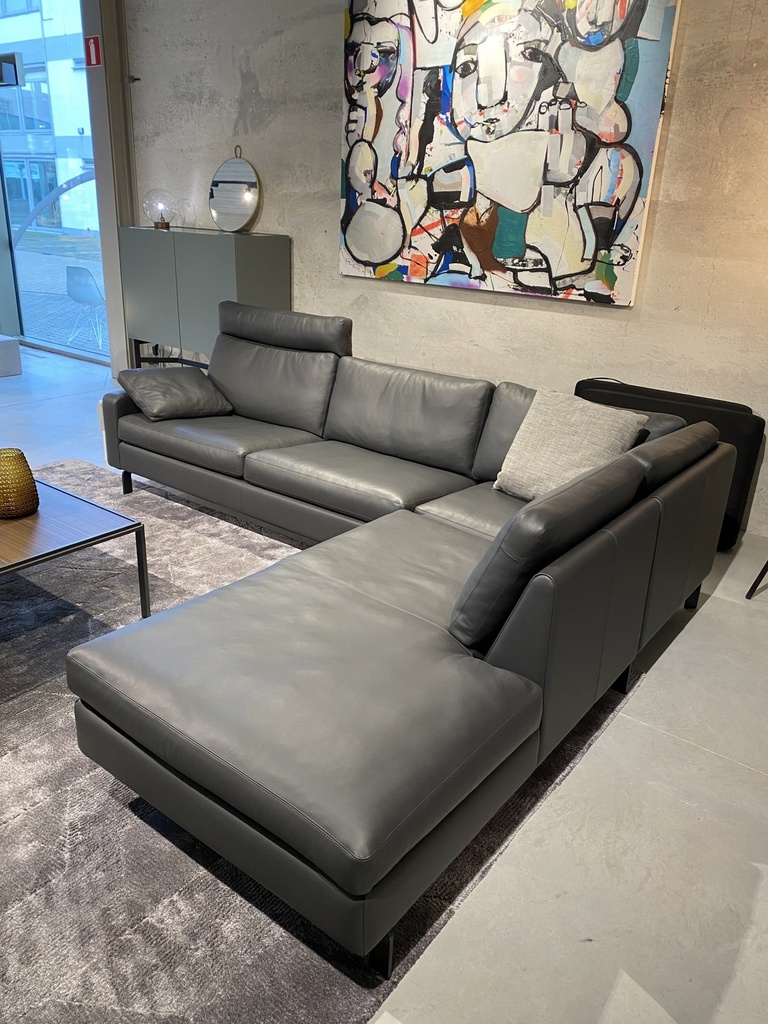 Conseta hoeksalon zwart leder Cor
